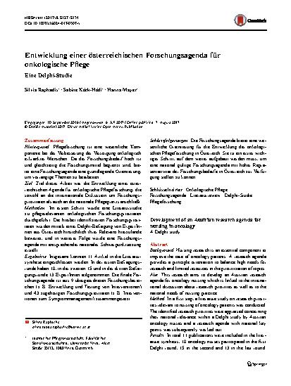Vorschauseite 1: Entwicklung einer österreichischen Forschungsagenda für onkologische Pflege