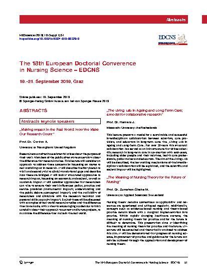 Vorschauseite 1: The 18th European Doctorial Converence in Nursing Science – EDCNS