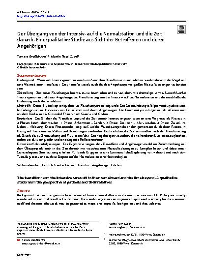 Vorschauseite 1: Der Übergang von der Intensivauf die Normalstation und die Zeit danach. Eine qualitative Studie aus Sicht der Betroffenen und deren Angehörigen