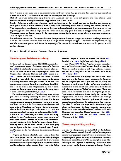 Vorschauseite 2: Der Übergang von der Intensivauf die Normalstation und die Zeit danach. Eine qualitative Studie aus Sicht der Betroffenen und deren Angehörigen