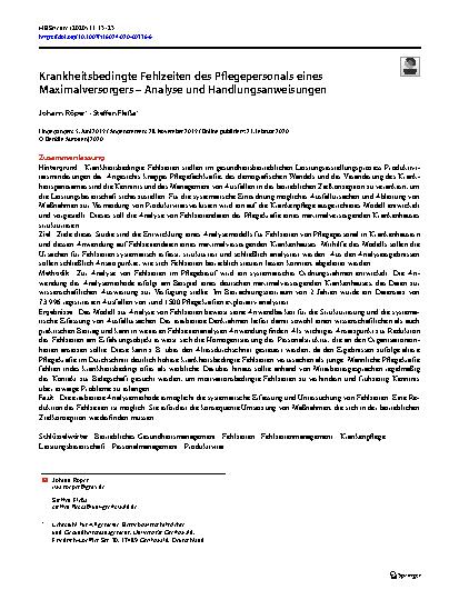Vorschauseite 1: Krankheitsbedingte Fehlzeiten des Pflegepersonals eines Maximalversorgers – Analyse und Handlungsanweisungen
