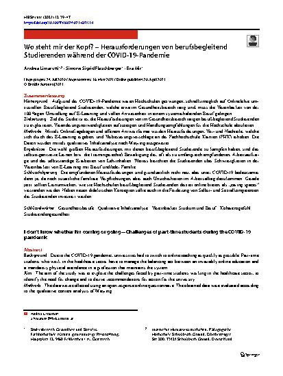 Vorschauseite 1: Wo steht mir der Kopf? – Herausforderungen von berufsbegleitend Studierenden während der COVID-19-Pandemie