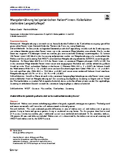 Vorschauseite 1: Mangelernährung bei geriatrischen Patient*innen: Risikofaktor stationäre Langzeitpflege?