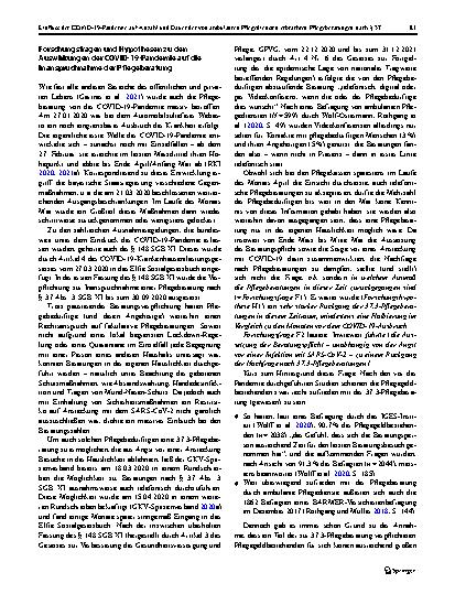 Vorschauseite 3: Einfluss der COVID-19-Pandemie auf Anzahl und Dauer der von ambulanten Pflegediensten erbrachten Pflegeberatungen nach § 37 Abs. 3 SGB XI in Bayern