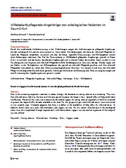 Vorschauseite 1: Hilfebedarfe pflegender Angehöriger von onkologischen Patienten im Raum Erfurt