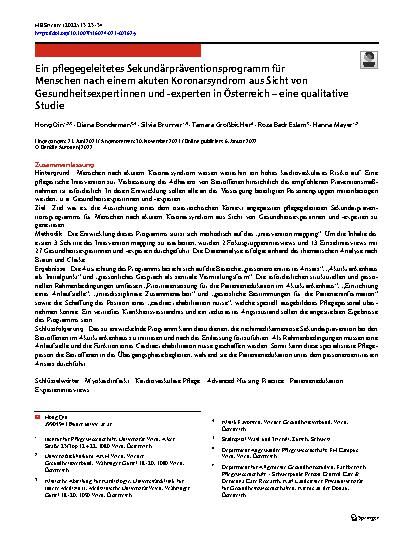 Vorschauseite 1: Ein pflegegeleitetes Sekundärpräventionsprogramm für Menschen nach einem akuten Koronarsyndrom aus Sicht von Gesundheitsexpertinnen und -experten in Österreich – eine qualitative…