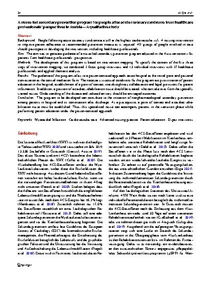 Vorschauseite 2: Ein pflegegeleitetes Sekundärpräventionsprogramm für Menschen nach einem akuten Koronarsyndrom aus Sicht von Gesundheitsexpertinnen und -experten in Österreich – eine qualitative…