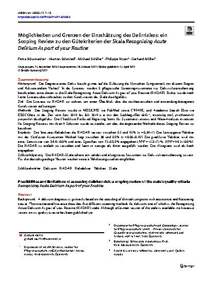 Vorschauseite 1: Möglichkeiten und Grenzen der Einschätzung des Delirrisikos: ein Scoping Review zu den Gütekriterien der Skala Recognizing Acute Delirium As part of your Routine