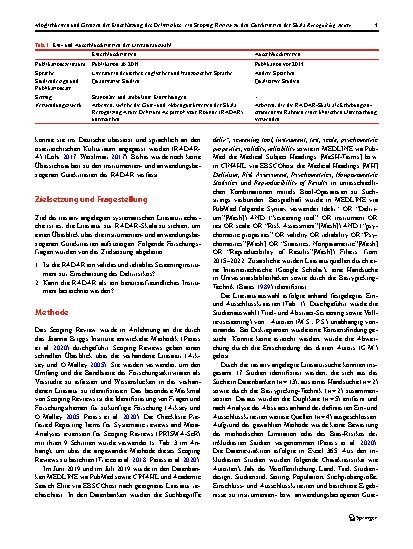 Vorschauseite 3: Möglichkeiten und Grenzen der Einschätzung des Delirrisikos: ein Scoping Review zu den Gütekriterien der Skala Recognizing Acute Delirium As part of your Routine