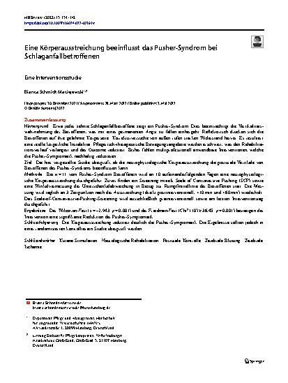 Vorschauseite 1: Eine Körperausstreichung beeinflusst das Pusher-Syndrom bei Schlaganfallbetroffenen