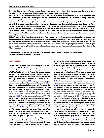 Vorschauseite 2: Exploring patients’ and relatives’ needs following acute myocardial infarction—A qualitative study