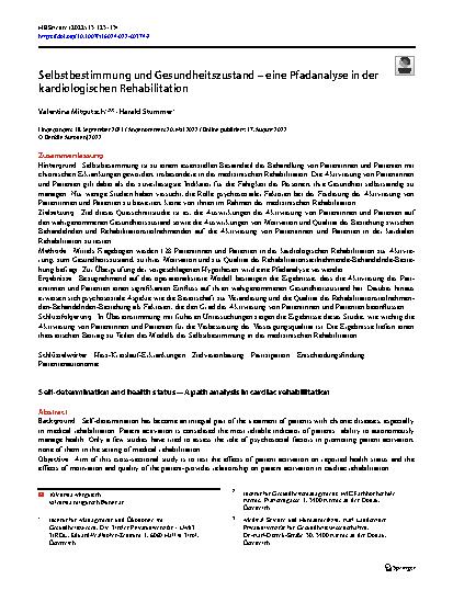 Vorschauseite 1: Selbstbestimmung und Gesundheitszustand – eine Pfadanalyse in der kardiologischen Rehabilitation