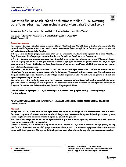 Vorschauseite 1: „Möchten Sie uns abschließend noch etwas mitteilen?“ – Auswertung der offenen Abschlussfrage in einem sozialwissenschaftlichen Survey