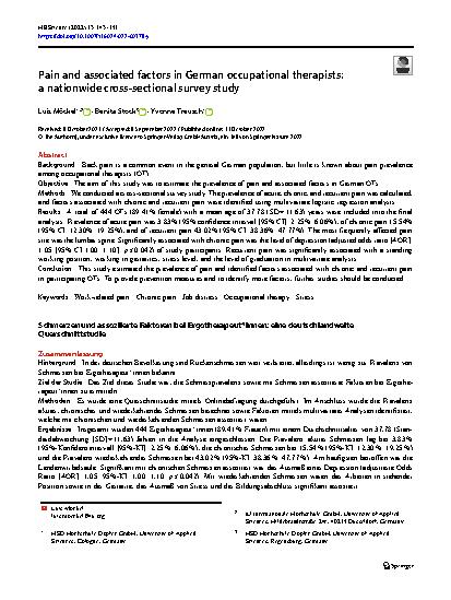 Vorschauseite 1: Pain and associated factors in German occupational therapists: a nationwide cross-sectional survey study