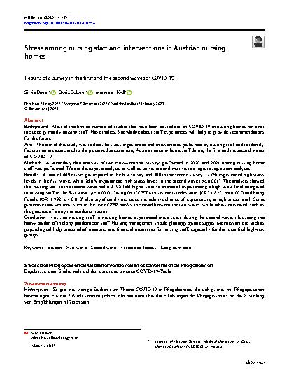 Vorschauseite 1: Stress among nursing staff and interventions in Austrian nursing homes