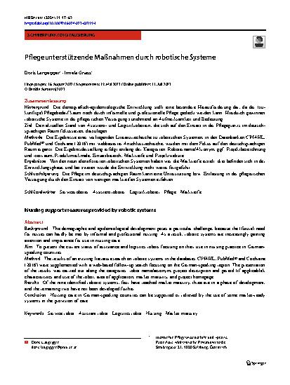 Vorschauseite 1: Pflegeunterstützende Maßnahmen durch robotische Systeme