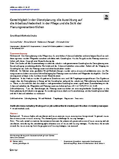 Vorschauseite 1: Gerechtigkeit in der Dienstplanung: die Auswirkung auf die Arbeitszufriedenheit in der Pflege und die Sicht der Planungsverantwortlichen