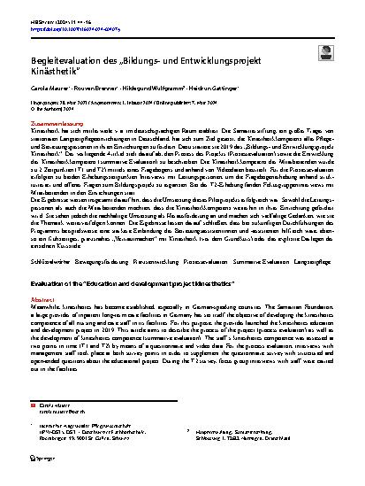Vorschauseite 1: Begleitevaluation des „Bildungsund Entwicklungsprojekt Kinästhetik“