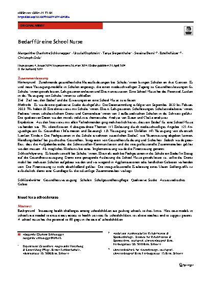 Vorschauseite 1: Bedarf für eine School Nurse