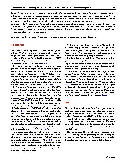 Vorschauseite 2: Multisensorische Stimulation und psychische Gesundheit – „Anima Mentis“ ein evidenzbasiertes Praxisprojekt