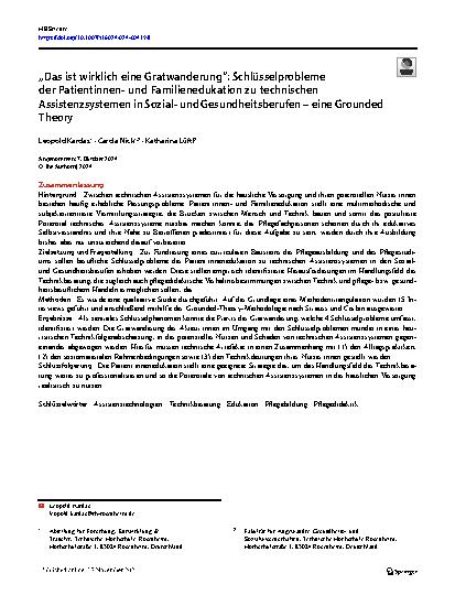 Vorschauseite 1: „Das ist wirklich eine Gratwanderung“: Schlüsselprobleme der Patientinnenund Familienedukation zu technischen Assistenzsystemen in Sozialund Gesundheitsberufen – eine Grounded The…