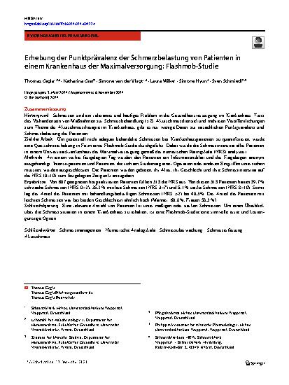 Vorschauseite 1: Erhebung der Punktprävalenz der Schmerzbelastung von Patienten in einem Krankenhaus der Maximalversorgung: Flashmob-Studie