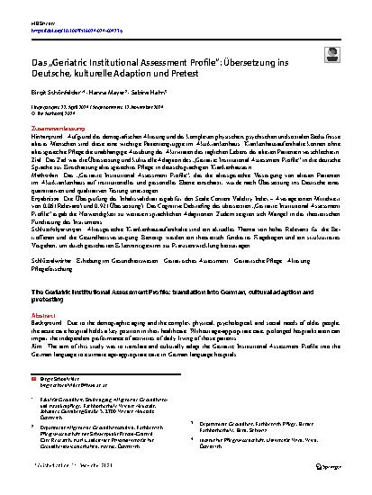 Vorschauseite 1: Das „Geriatric Institutional Assessment Profile“: Übersetzung ins Deutsche, kulturelle Adaption und Pretest