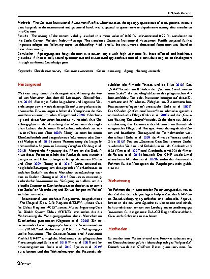 Vorschauseite 2: Das „Geriatric Institutional Assessment Profile“: Übersetzung ins Deutsche, kulturelle Adaption und Pretest
