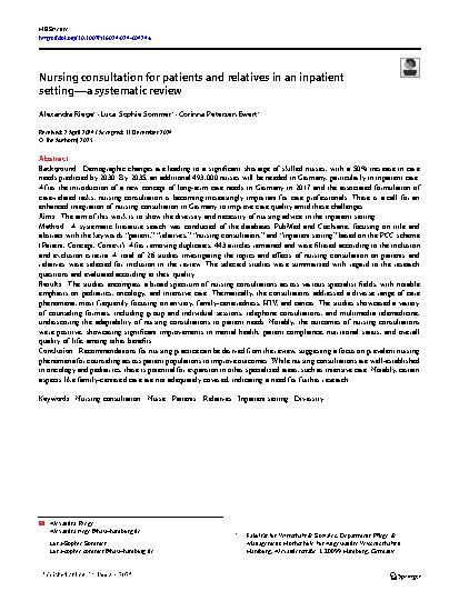 Vorschauseite 1: Nursing consultation for patients and relatives in an inpatient setting—a systematic review