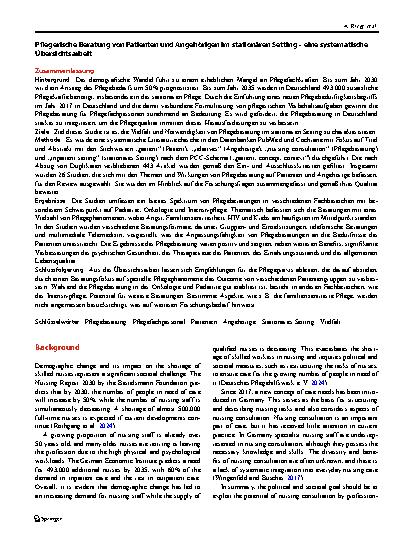 Vorschauseite 2: Nursing consultation for patients and relatives in an inpatient setting—a systematic review