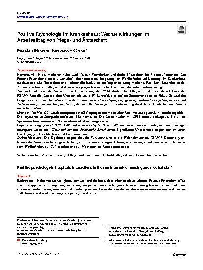 Vorschauseite 1: Positive Psychologie im Krankenhaus: Wechselwirkungen im Arbeitsalltag von Pflegeund Ärzteschaft