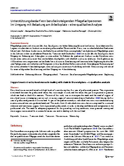 Vorschauseite 1: Unterstützungsbedarf von berufseinsteigenden Pflegefachpersonen im Umgang mit Belastung am Arbeitsplatz – eine qualitative Analyse