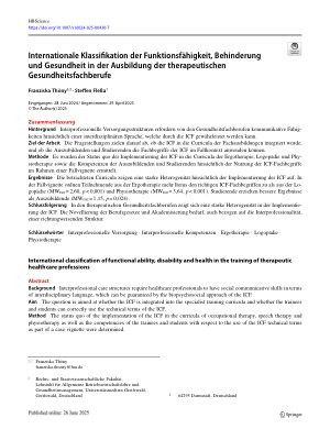 Vorschauseite 1: Internationale Klassifikation der Funktionsfähigkeit, Behinderung und Gesundheit in der Ausbildung der therapeutischen Gesundheitsfachberufe