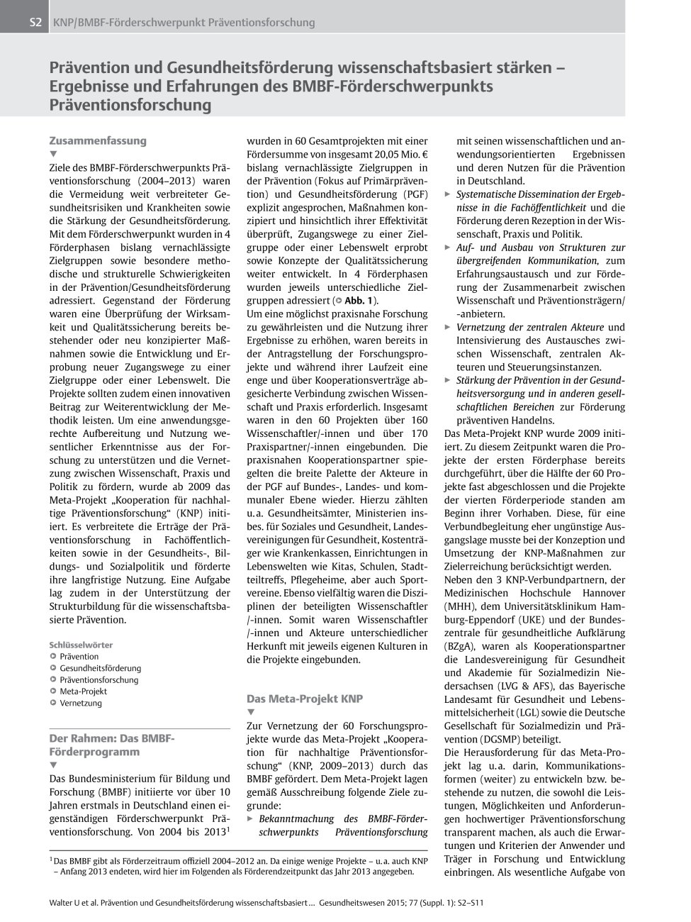 Vorschauseite 1: Prävention und Gesundheitsförderung wissenschaftsbasiert stärken – Ergebnisse und Erfahrungen des BMBF-Förderschwerpunkts Präventionsforschung