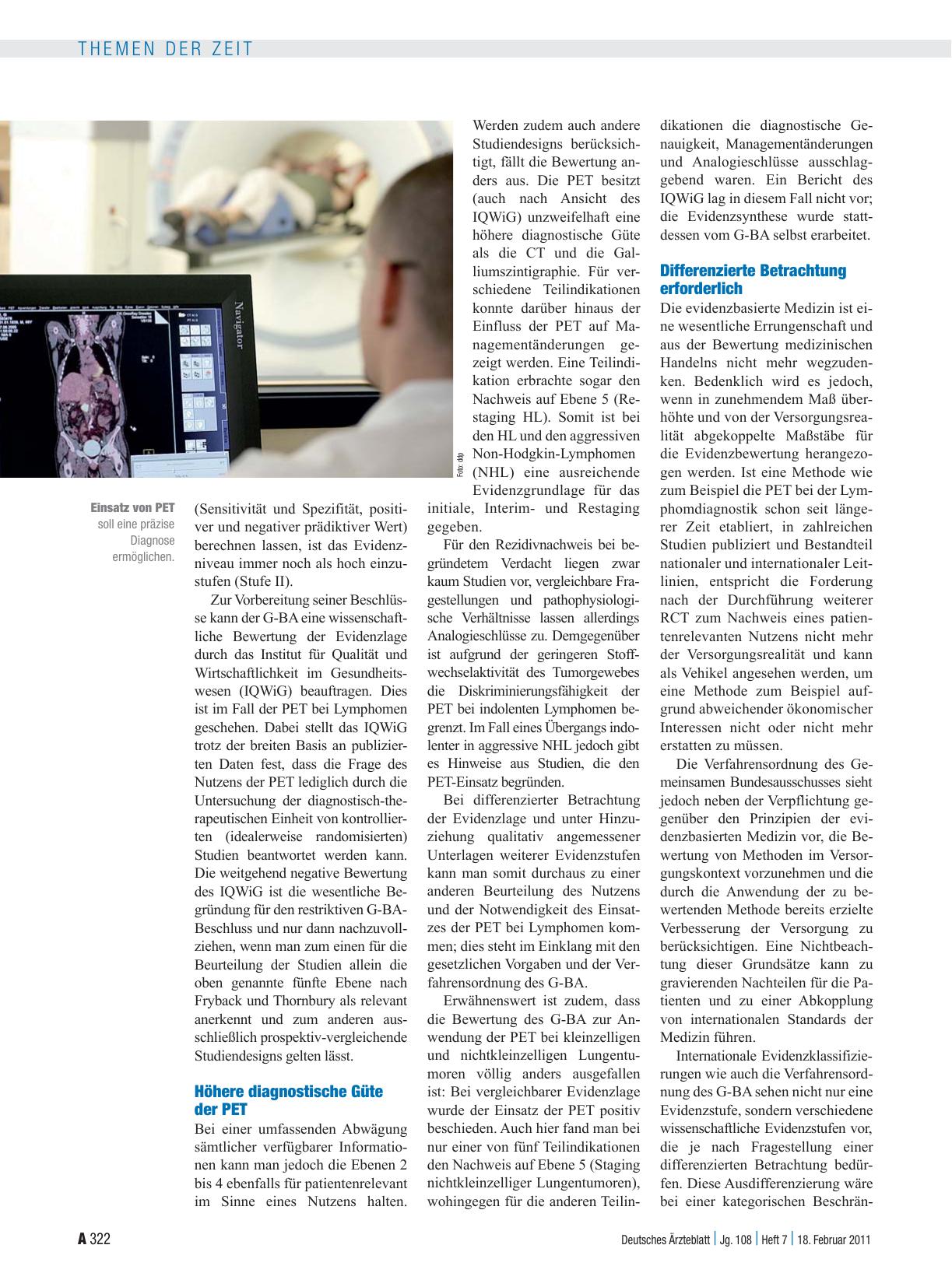 Vorschauseite 3: PET bei malignen Lymphomen: Überhöhte Anforderungen an die Evidenz?
