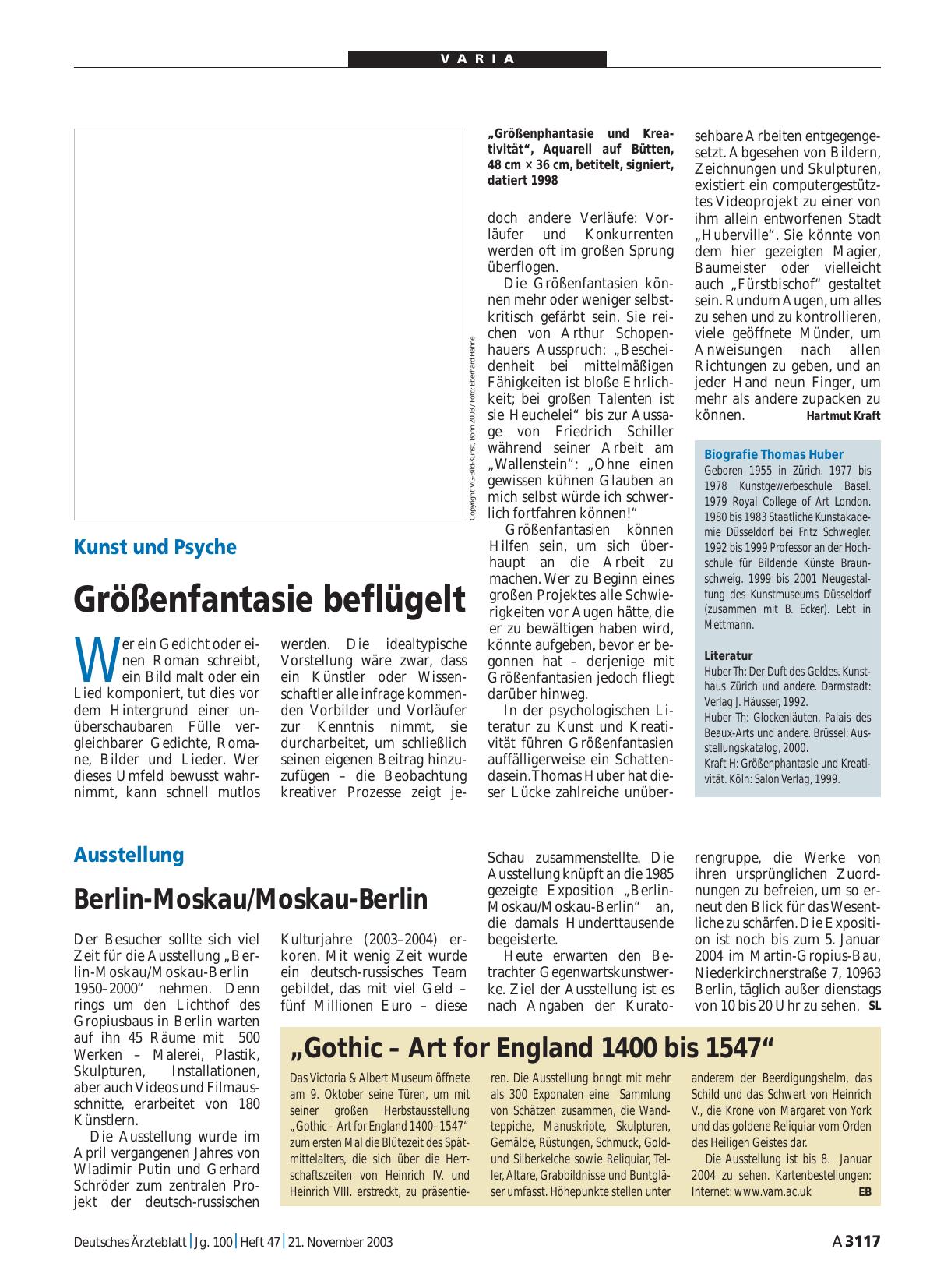 Vorschauseite 1: Kunst und Psyche: Größenfantasie beflügelt