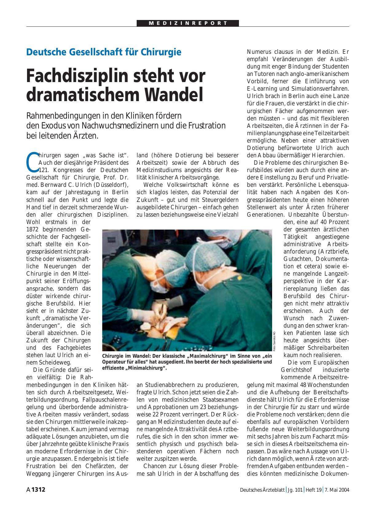 Vorschauseite 1: Deutsche Gesellschaft für Chirurgie: Fachdisziplin steht vor dramatischem Wandel