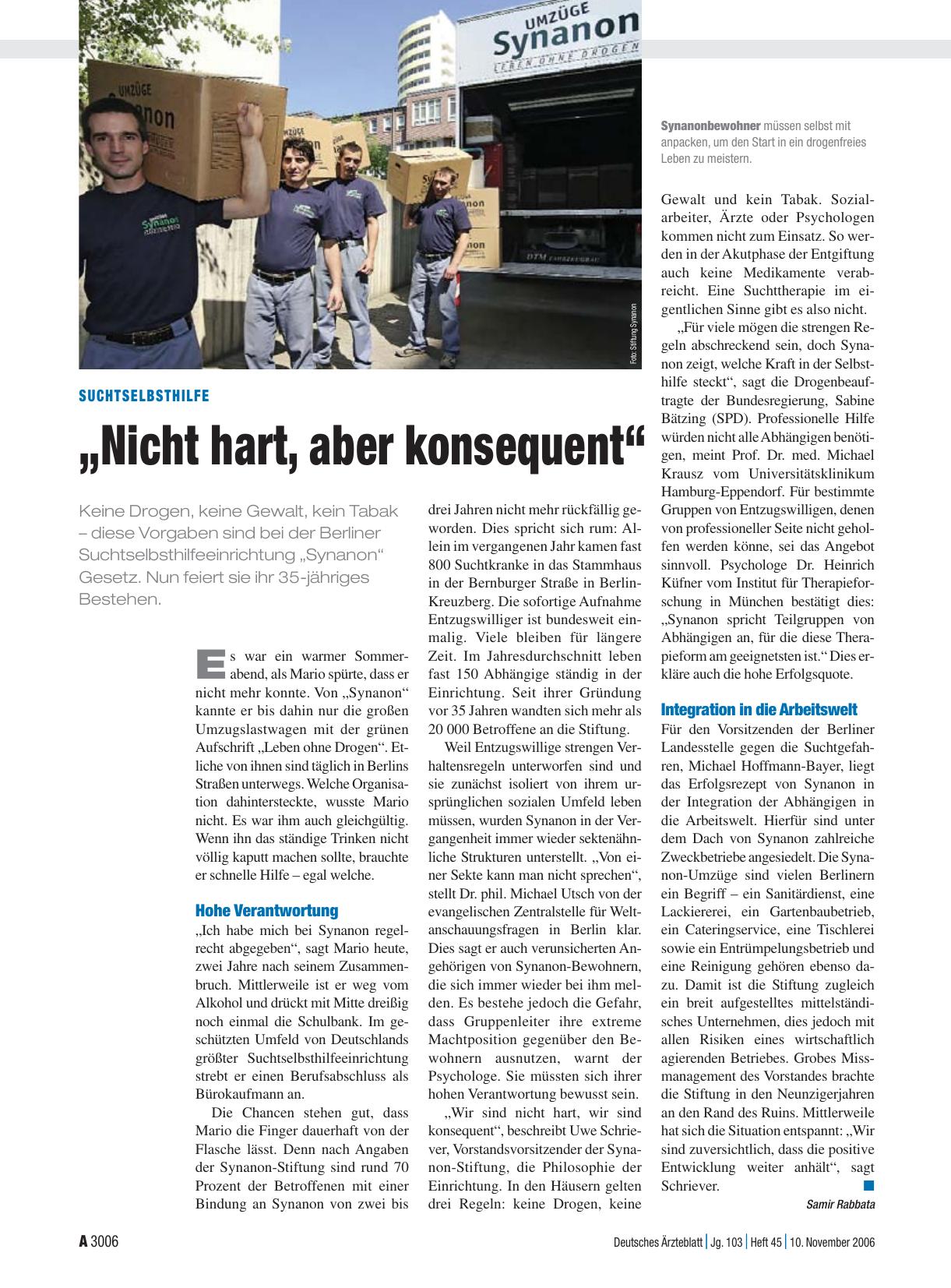 Vorschauseite 1: Suchtselbsthilfe: „Nicht hart, aber konsequent“