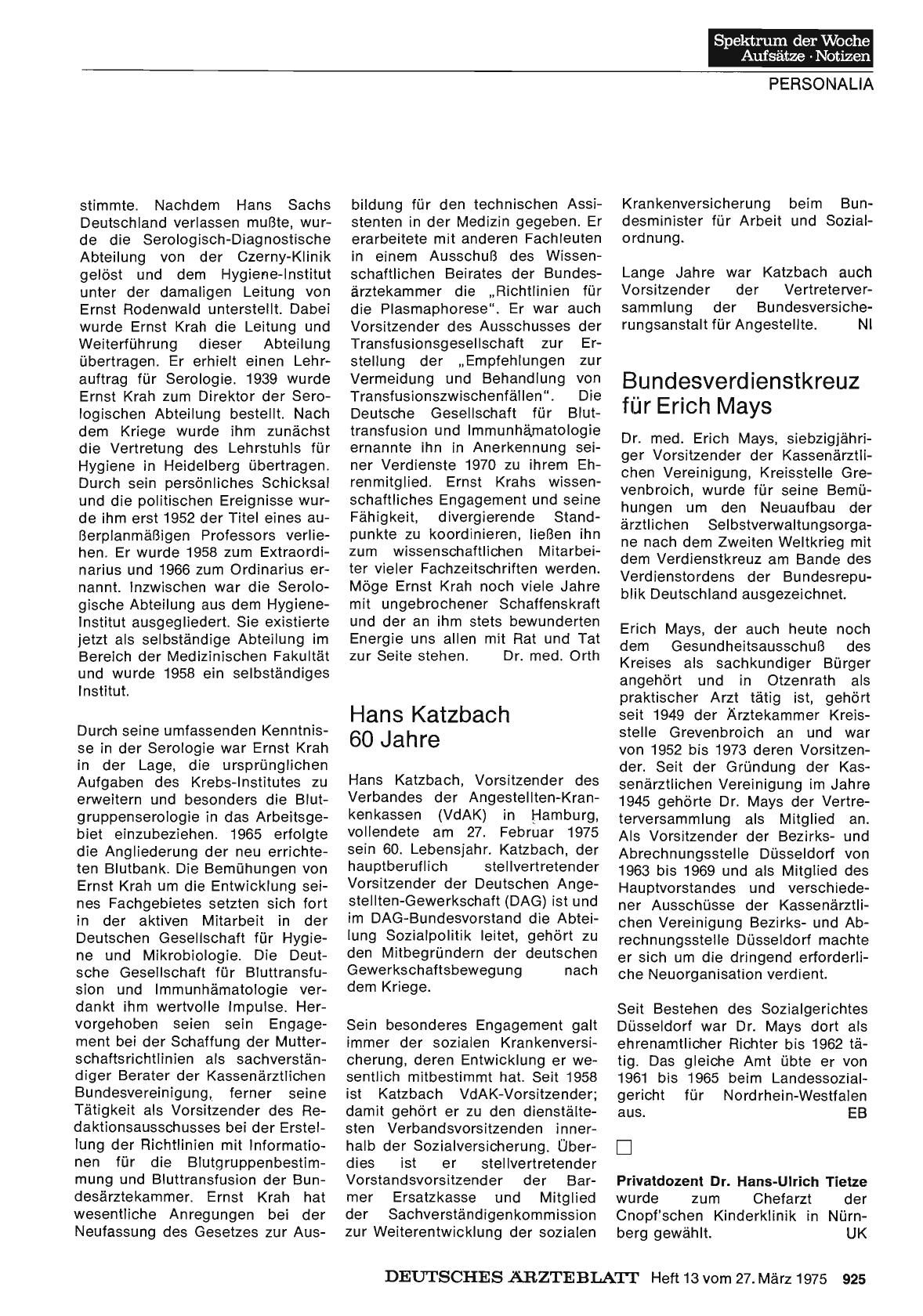 Vorschauseite 1: Hans Katzbach 60 Jahre