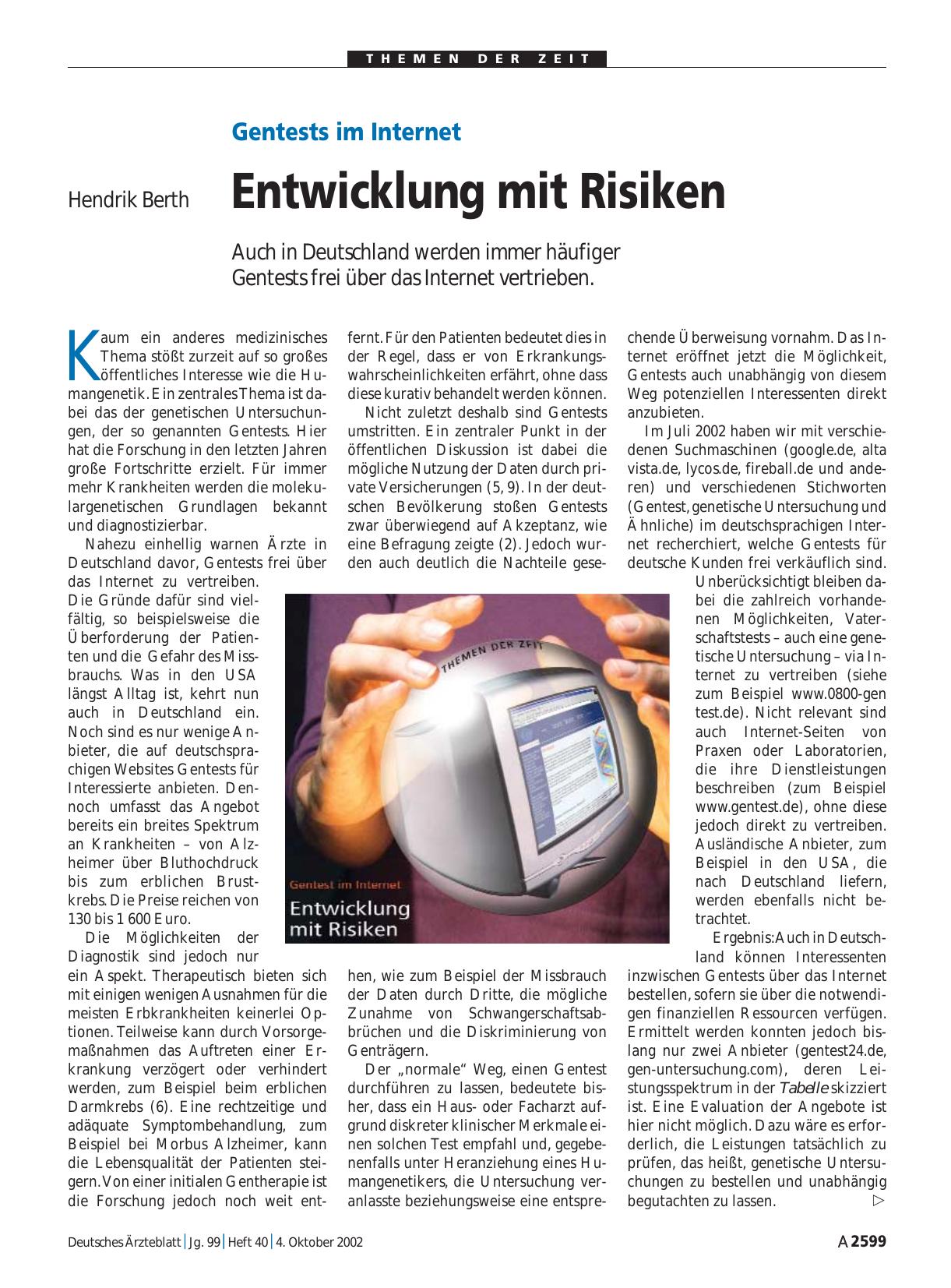 Vorschauseite 1: Gentests im Internet: Entwicklung mit Risiken