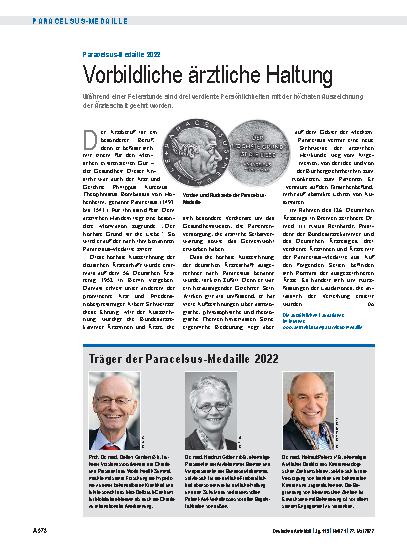 Vorschauseite 1: Paracelsus-Medaille 2022: Vorbildliche ärztliche Haltung