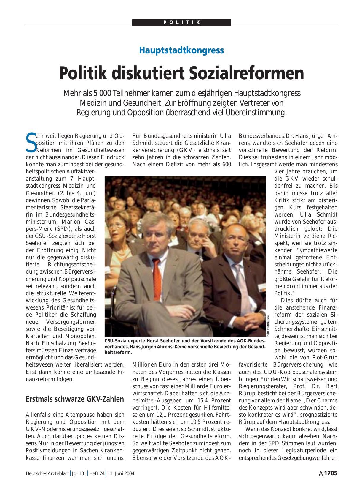 Vorschauseite 1: Hauptstadtkongress: Politik diskutiert Sozialreformen