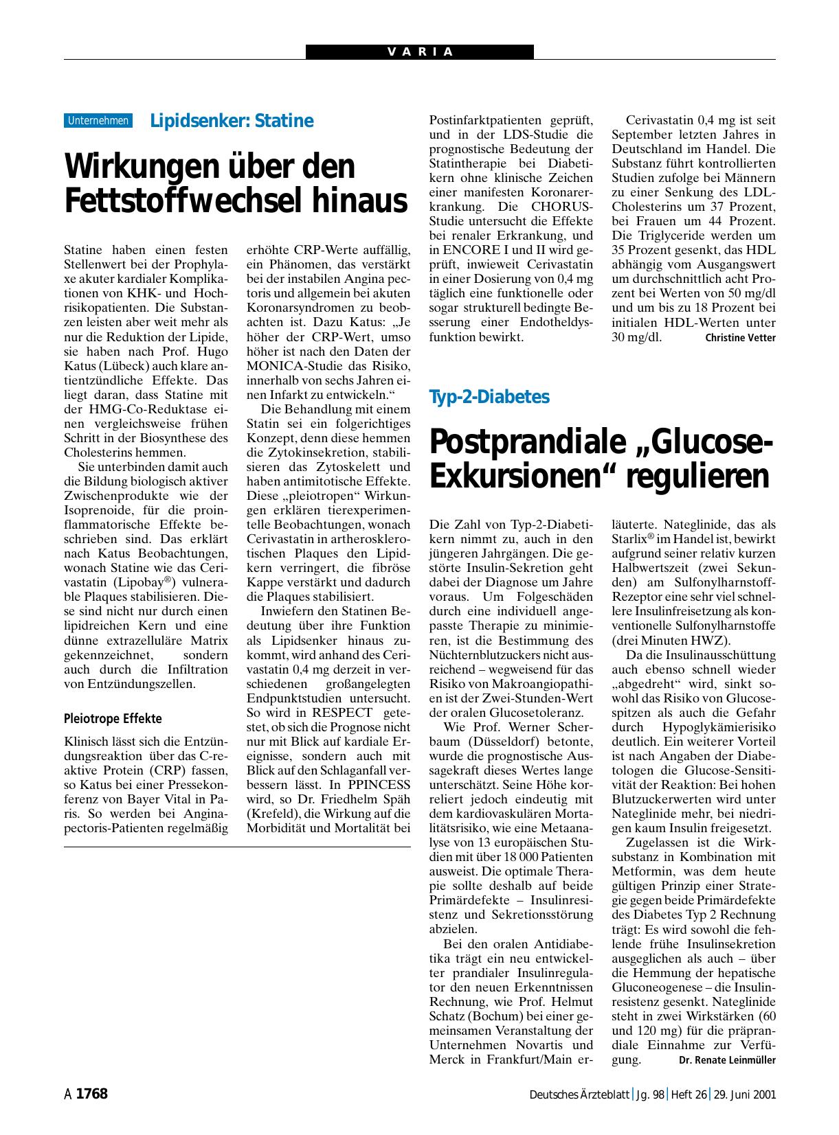 Vorschauseite 1: Typ-2-Diabetes: Postprandiale „Glucose-Exkursionen“ regulieren