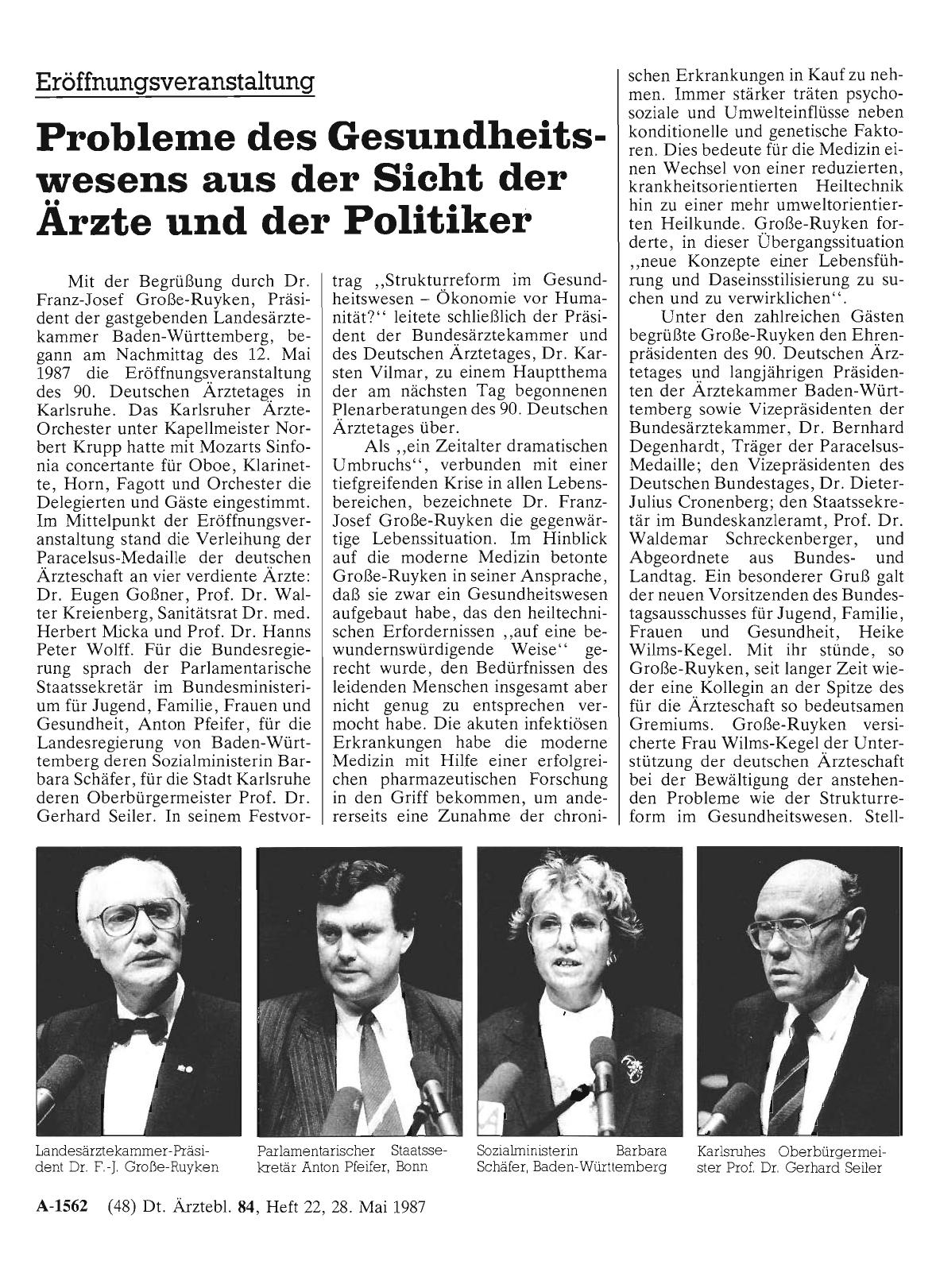 Vorschauseite 1: Eröffnungsveranstaltung Probleme des Gesundheitswesens aus der Sieht der Ärzte und der Politiker