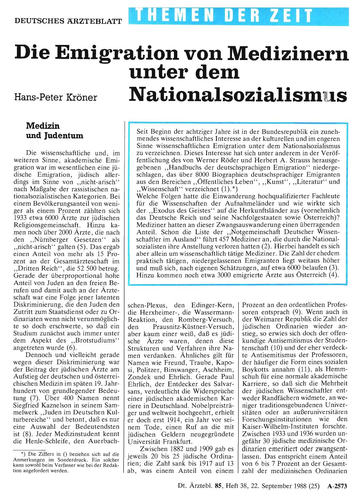 Vorschauseite 1: Die Emigration von Medizinern unter dem Nationalsozialismus