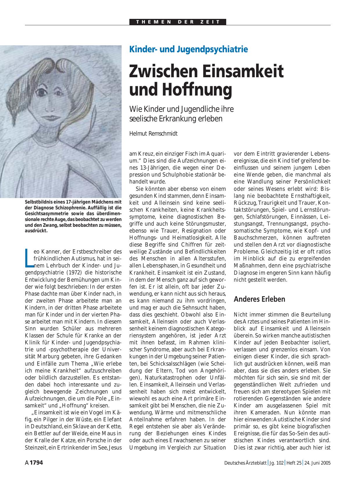 Vorschauseite 1: Kinderund Jugendpsychiatrie: Zwischen Einsamkeit und Hoffnung