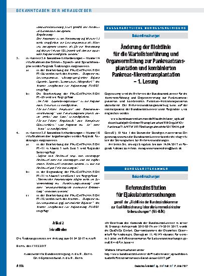 Vorschauseite 1: Änderung der Richtlinie für die Wartelistenführung und Organvermittlung zur Pankreastransplantation und kombinierten Pankreas-Nierentransplantation