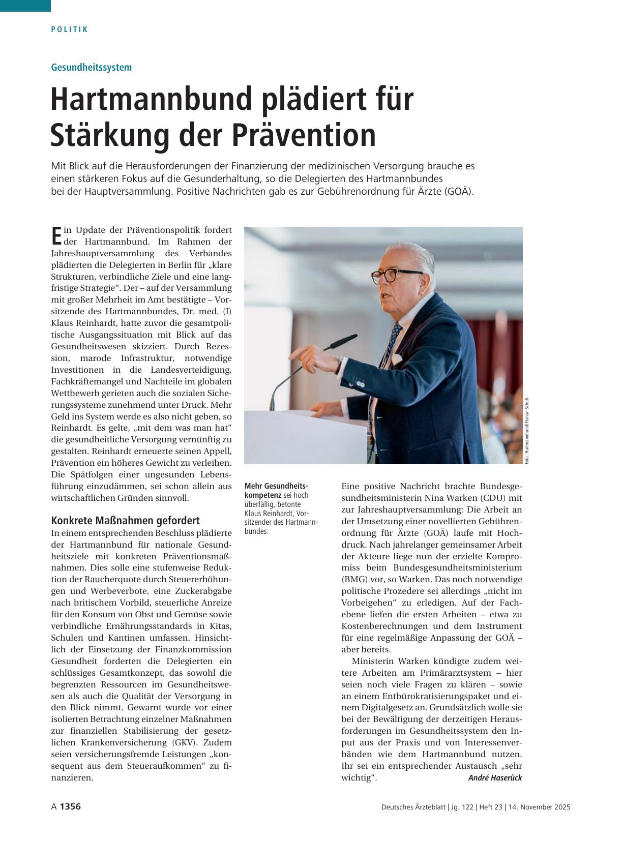 Vorschauseite 1: Gesundheitssystem: Hartmannbund plädiert für Stärkung der Prävention