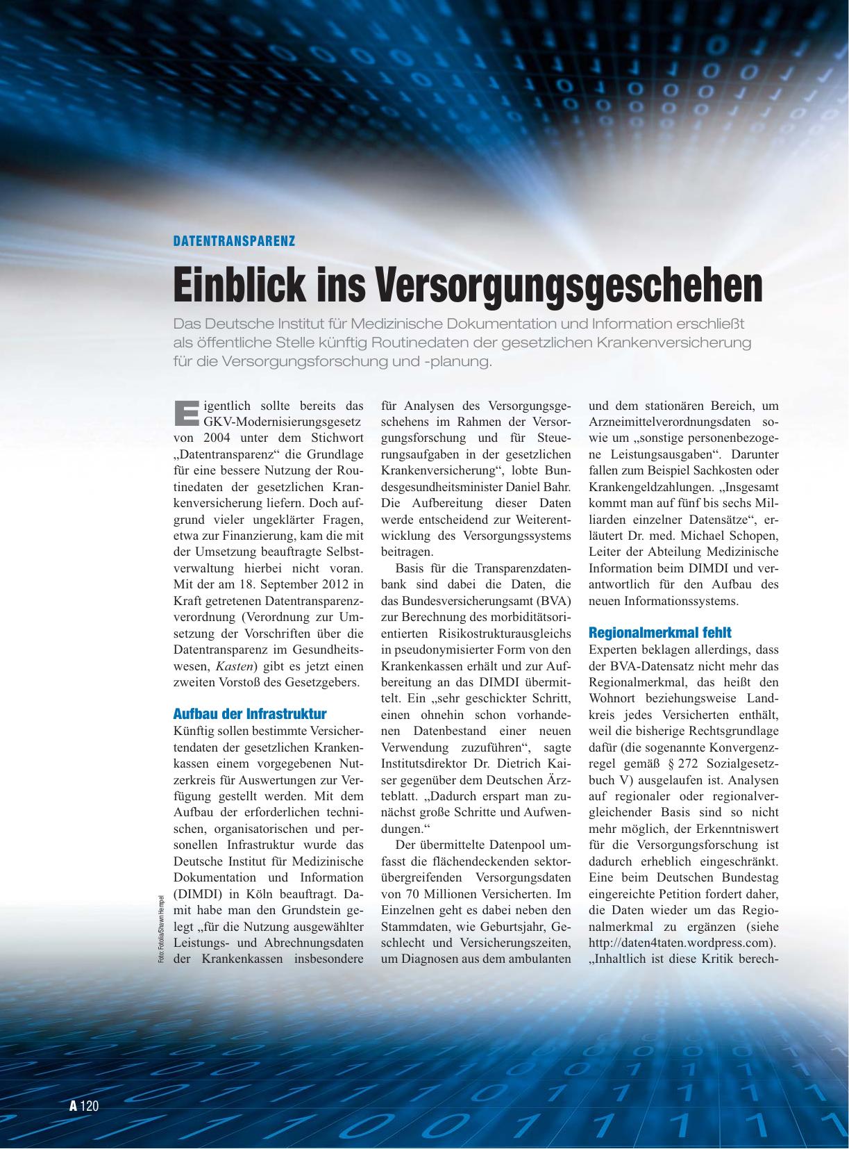 Vorschauseite 1: Datentransparenz: Einblick ins Versorgungsgeschehen