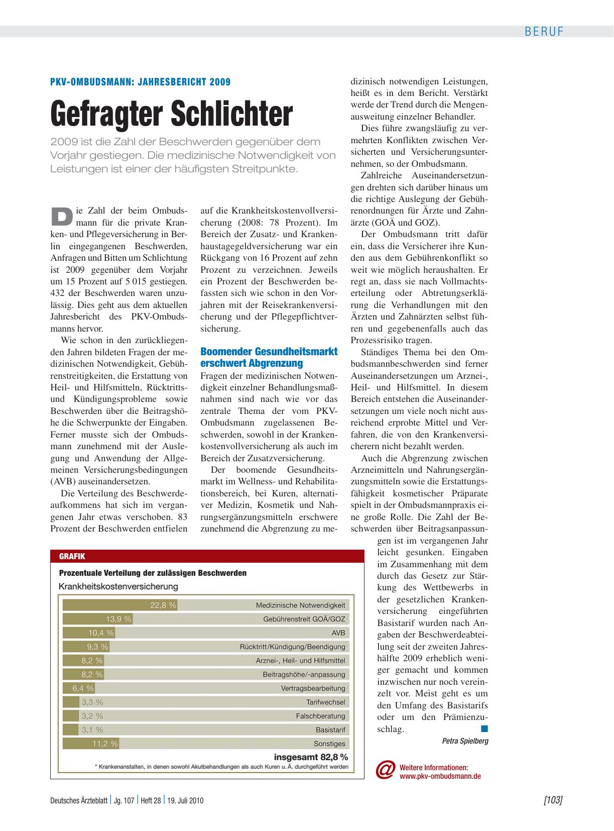 Vorschauseite 1: PKV-Ombudsmann – Jahresbericht 2009: Gefragter Schlichter